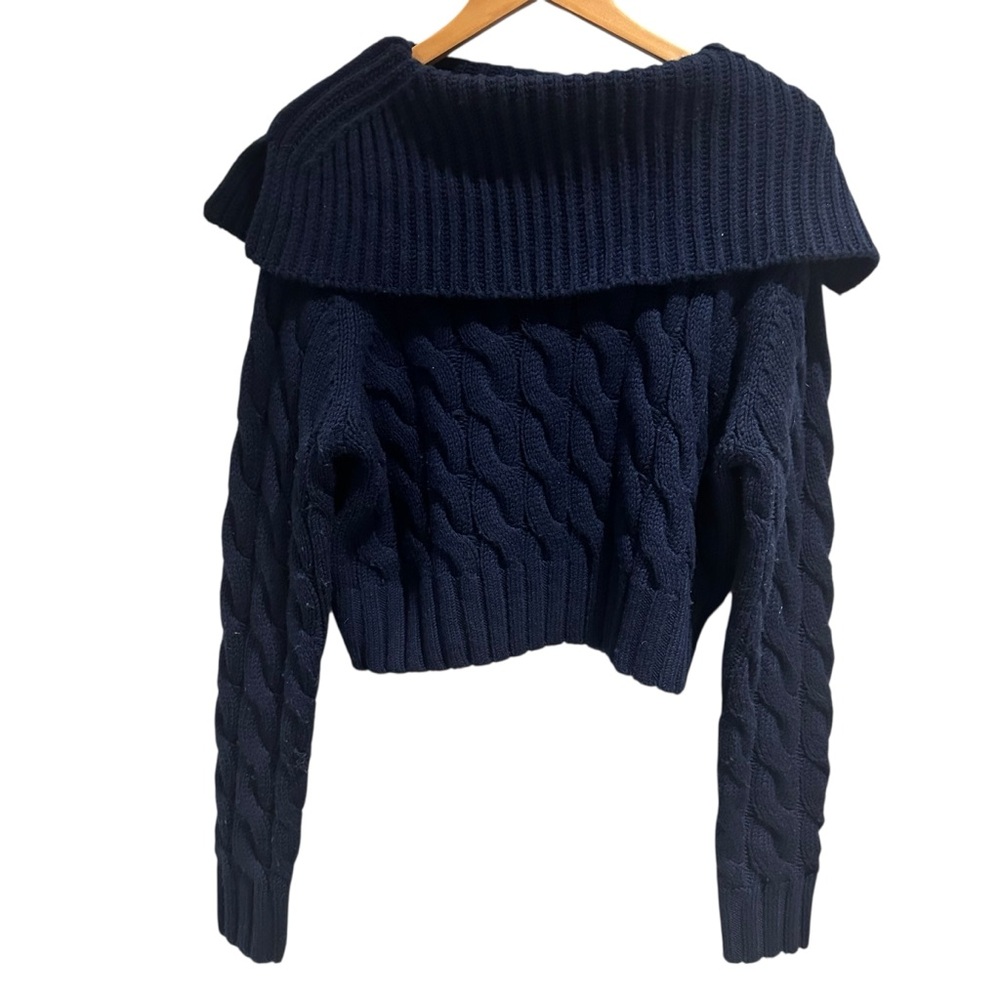 Rebecca Taylor Merino Chainette Pullover Sweater‎ Navy Blue Size Large - Picture 2 of 7